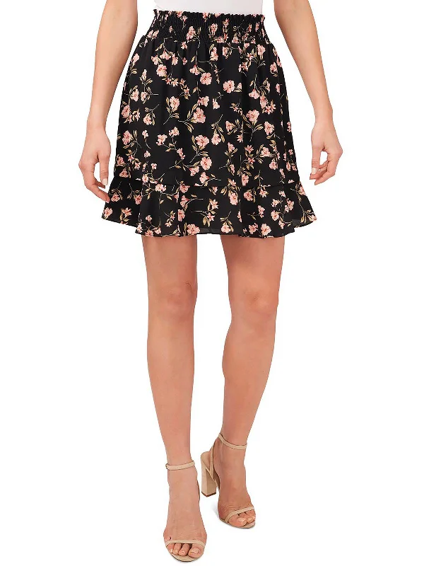 Womens Smocked Floral Mini Skirt