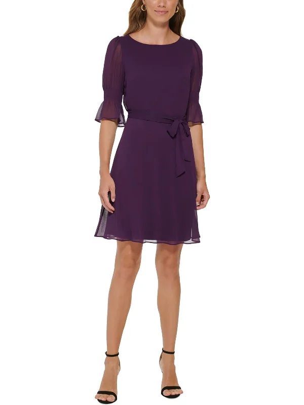 Womens Solid Polyester Fit & Flare Dress