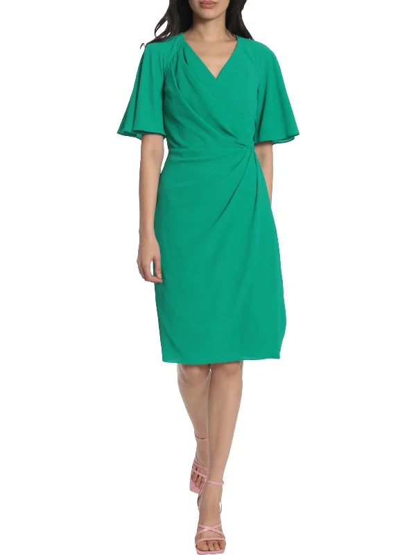 Womens Textured Knee Length Wrap Dress