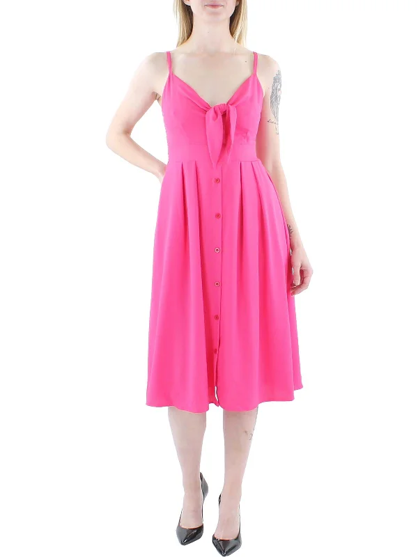 Womens Tie-Front Knee-Length Fit & Flare Dress