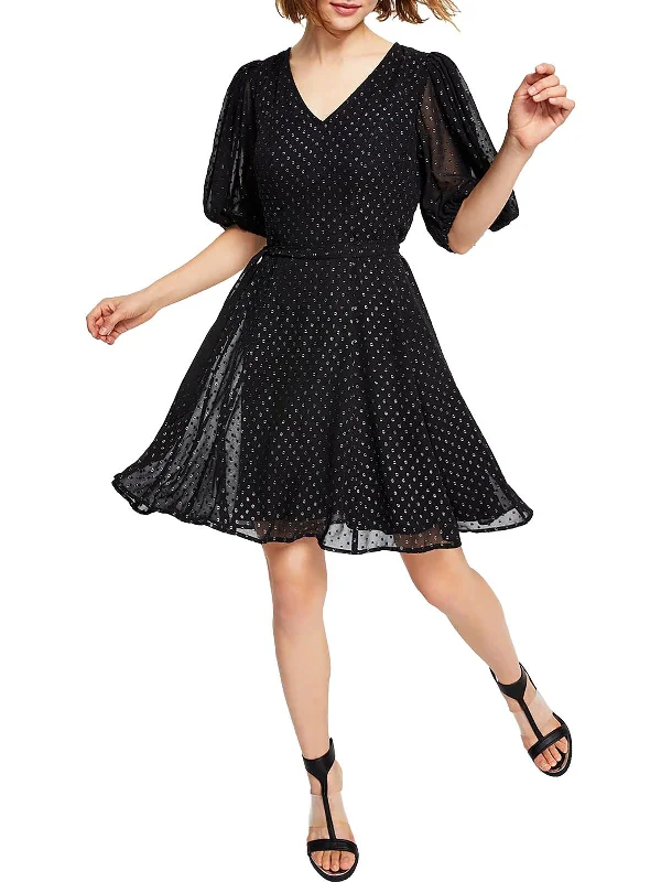 Womens Tie Neck Knee Fit & Flare Dress