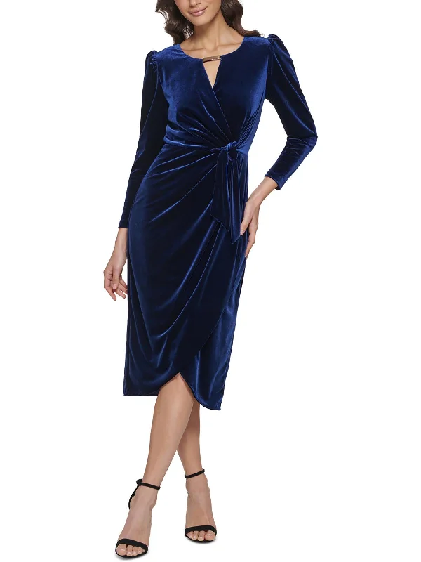 Womens Velvet Tea Wrap Dress