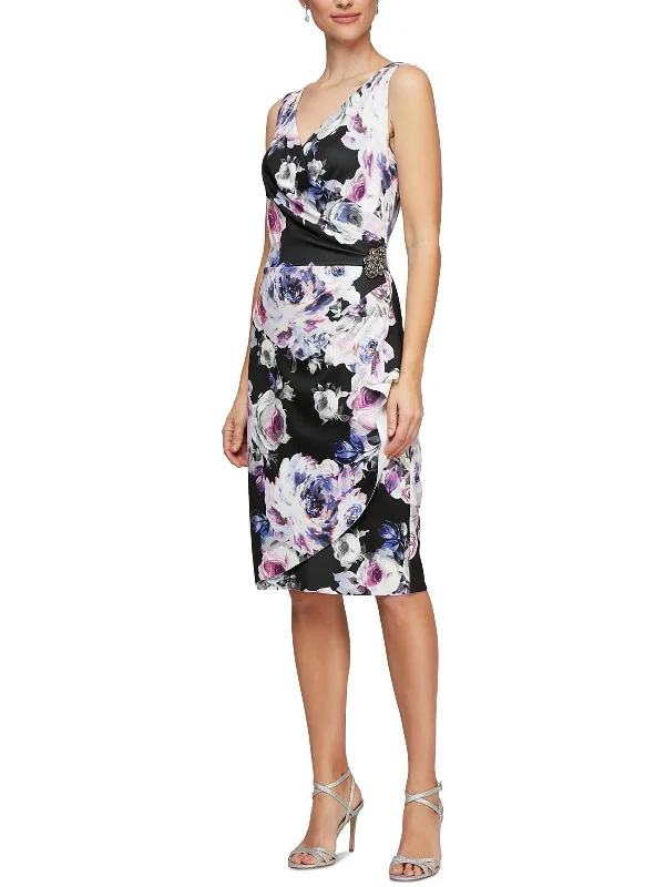 Petites Womens Floral Print Polyester Wrap Dress