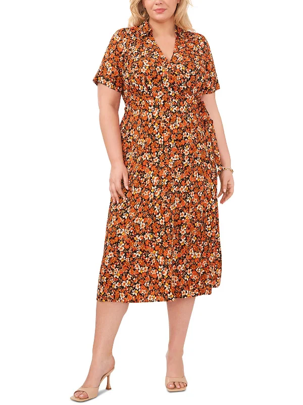 Plus Womens Floral Print Rayon Wrap Dress