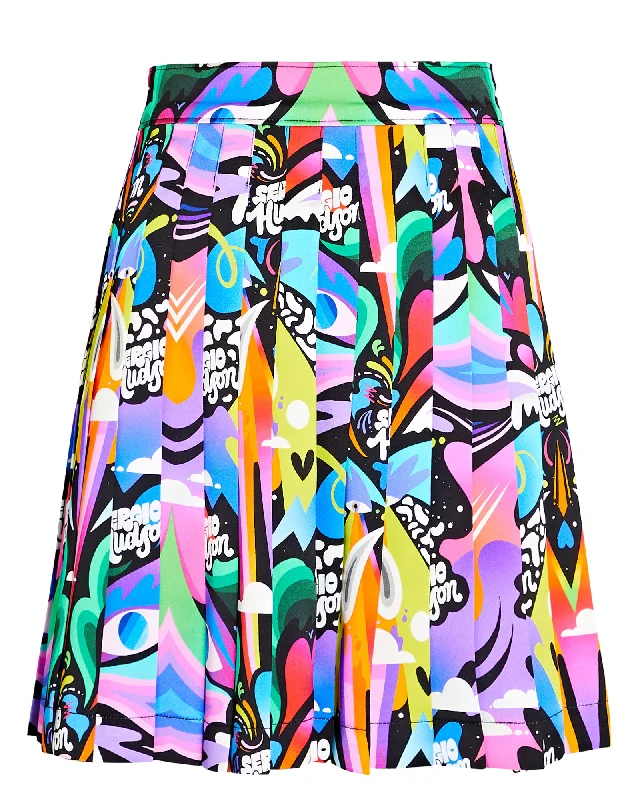Printed Silk Pleated Mini Skirt