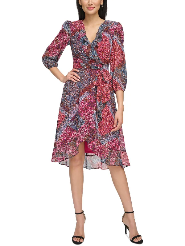 Ruffled Polyester Wrap Dress