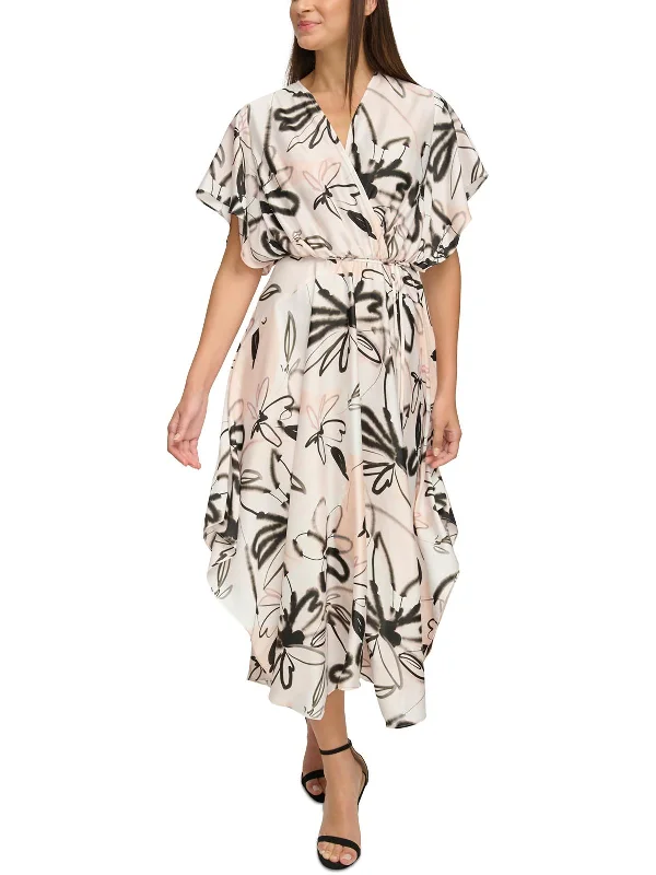 Womens Belted Midi Wrap Dress