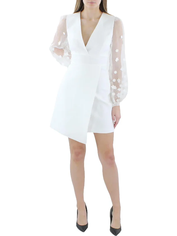 Womens Floral Sheer Sleeve Cocktail And Party Dress