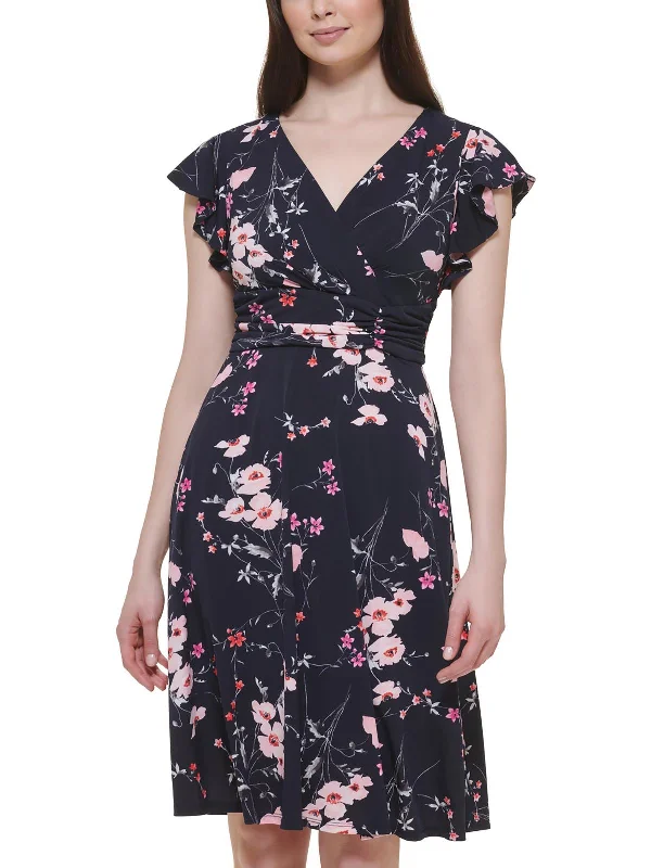 Womens Floral Short Wrap Dress