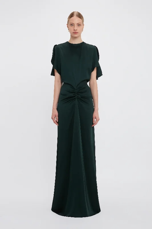 Exclusive Gathered Waist Floor-Length Dress In Seaweed