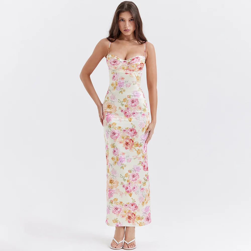 Satin Floral Pencil Maxi Dress