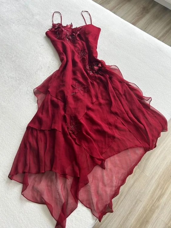 Spaghetti Straps Burgundy A Line Prom Dress gh2936