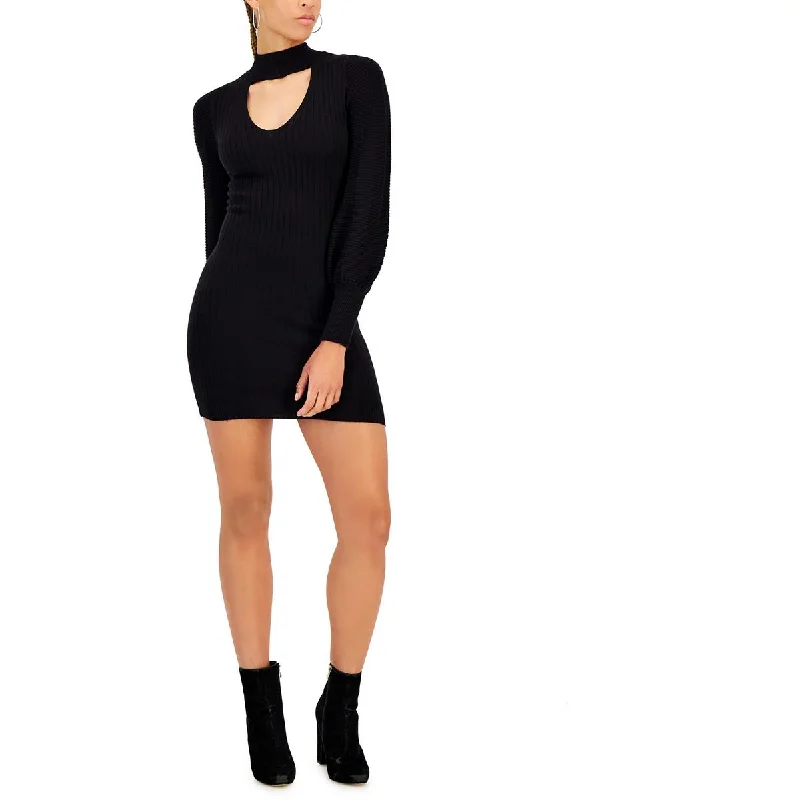 Hooked Up Womens Juniors Ribbed Mini Sweaterdress