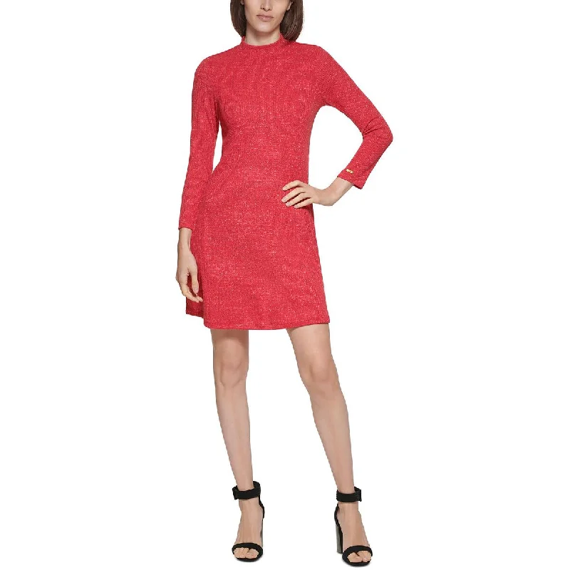 Calvin Klein Womens Metallic-Knit A-Line Sweaterdress