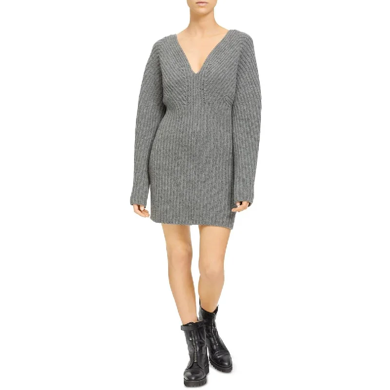 Theory Womens Double V Knit Sweaterdress